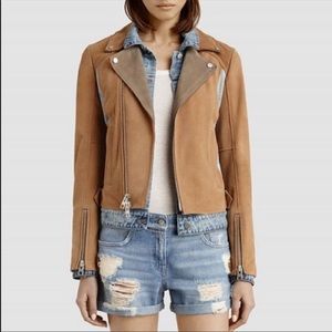 All Saints Suede Denim Frame Biker Jacket Sz 0